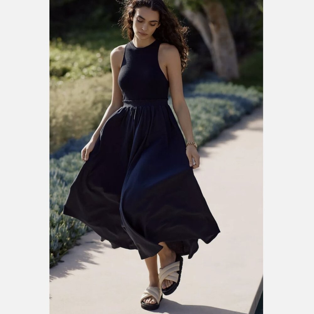 Anthropologie Daily Practice Black Sleeveless Jump-High Cutout Dress